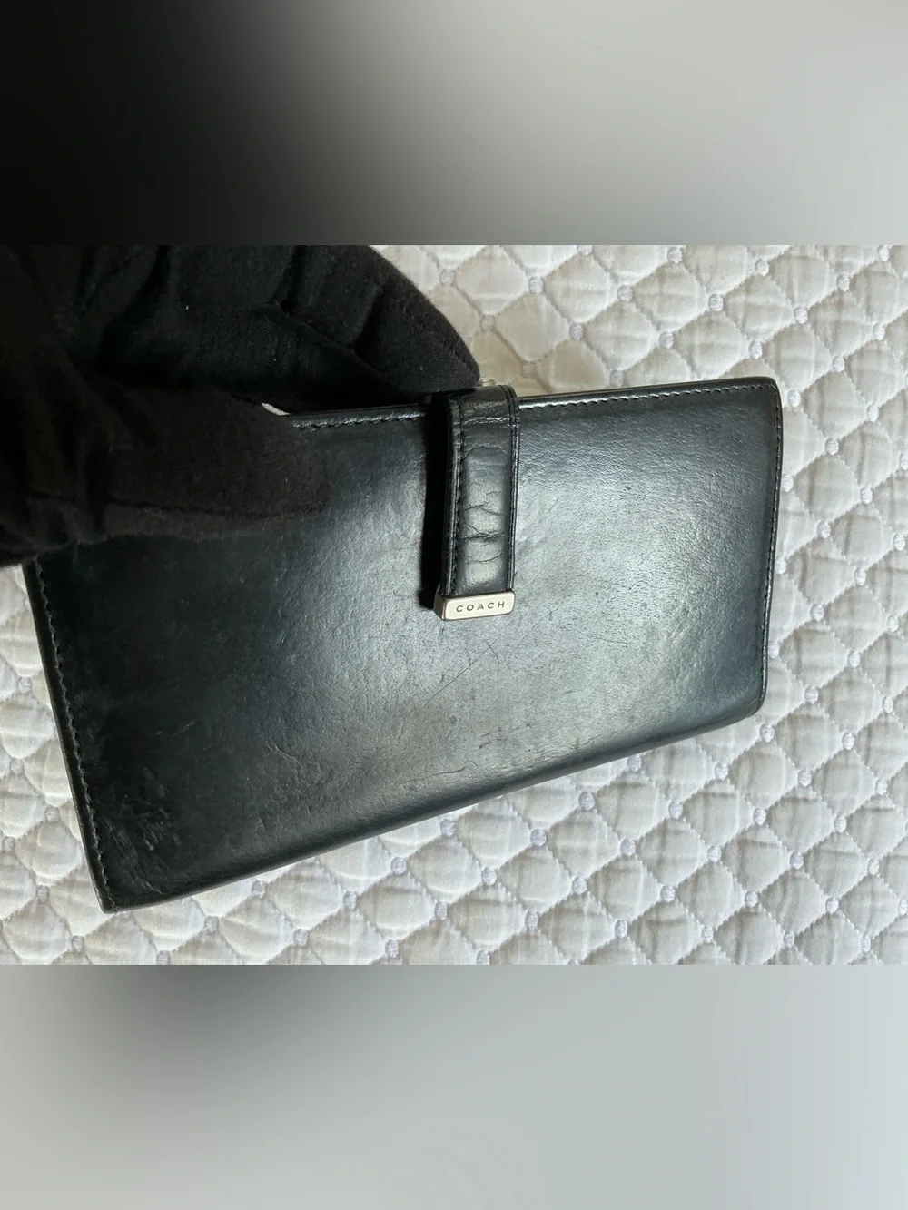 COACH Black Leather Men's Card Holder with Embossed Logo